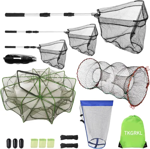 Trampa de peces plegada de 32 x 10 pulgadas y trampa para cangrejos de 24 x 12 pulgadas, trampa plegable de 10 agujeros y 10 lados con trampa