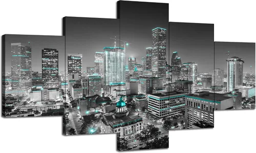 Miniatura 18 de Cawpom Arte de pared de Los Ángeles en blanco y negro, cuadro decorativo para pared, diseño de horizonte de Los Ángeles, póster de palmera, marco