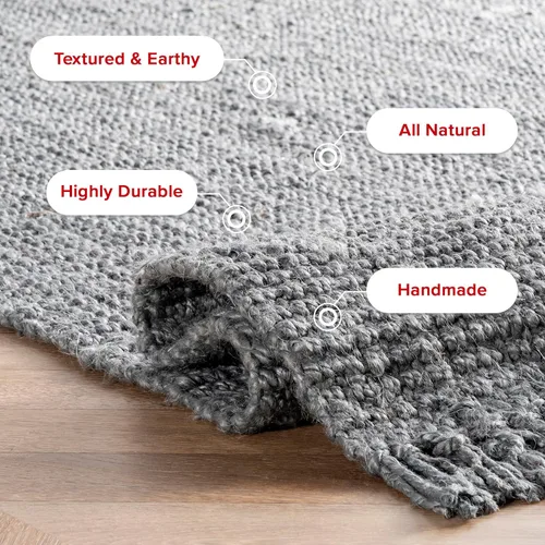 Miniatura 7 de Nuloom Daniela Grey, 6 x 9 pies, hecha a mano, yute, borla, suave y texturizada, alto tráfico, resistente a las manchas, fácil de limpiar, alfombra