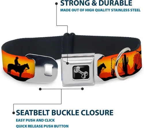 Miniatura 4 de Buckle-Down Silueta de vaquero de 9-15 pulgadas, rojo paisaje occidental, hueso de collar de perro negro, pequeño