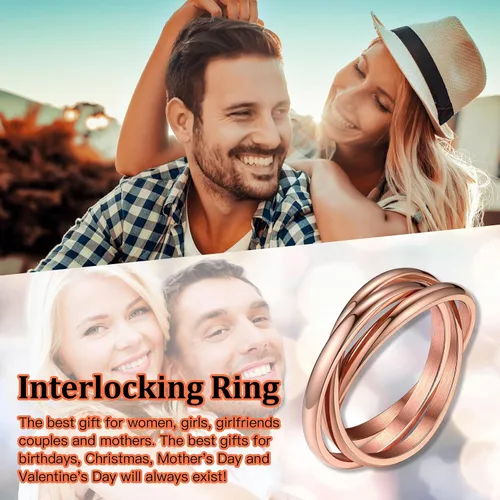 Miniatura 3 de Bestyle Anillos entrelazados para mujeres y niñas, anillos cruzados apilables de acero inoxidable en tono plataorooro rosanegro, anillo de promesa