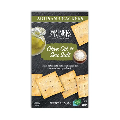 Partners Galletas de aperitivos, aceite de oliva y sal marina, pancarta verde, 2.0 onzas (paquete de 12), hechas con ingredientes reales, sin OMG,