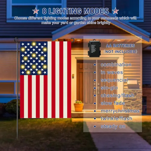 Miniatura 5 de Bandera de jardín iluminada, bandera LED de doble cara para patio, 4 de julio, Día de la Independencia, banderas decorativas patrióticas