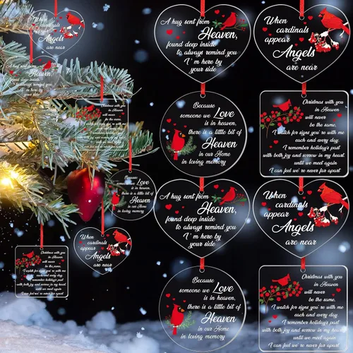 Miniatura 9 de Red Cardinal - Adornos conmemorativos acrílicos transparentes, regalos de Navidad en el cielo y condolencias por la pérdida de un ser querido