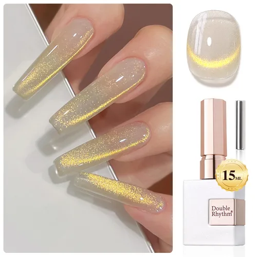 Miniatura 40 de Double Rhythm Esmalte de gel Jelly Glass de ojo de gato con imán, 0.5 onzas líquidas, brillo holográfico, brillante, translúcido