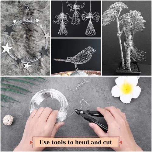 Miniatura 2 de Alambre de aluminio de calibre 18 para hacer joyas, alambre de metal de 328 pies armadura alambre flexible para árboles bonsái, esculpir, Plata