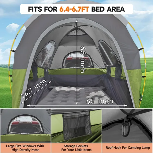 Miniatura 6 de Umbrauto Tienda de campaña para cama de camioneta con toldo: 6.3-6.7 pies PU3000mm impermeable Tiendas de campaña para camioneta de puerta trasera