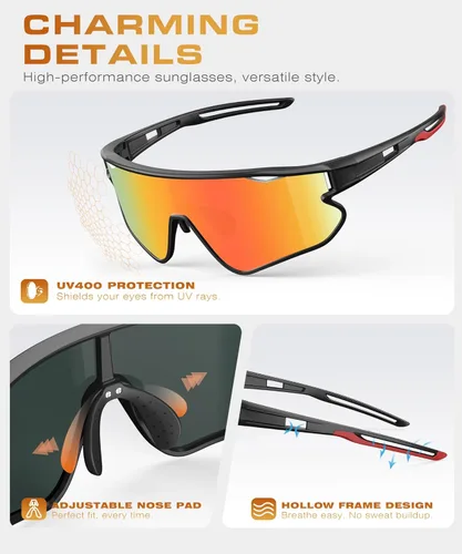 Miniatura 4 de KALIYADI Gafas de sol polarizadas para hombre, lentes de sol polarizadas para ciclismo, gafas de sol deportivas para correr, ciclismo, protección