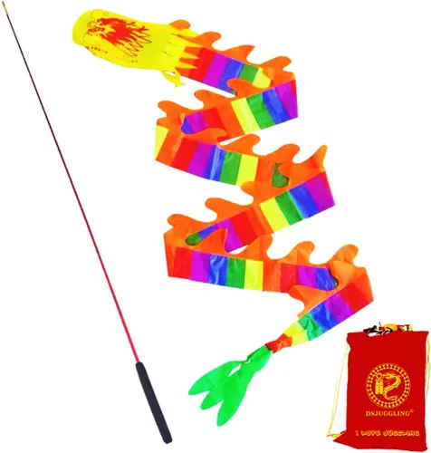 Miniatura 5 de 19.6 pies de seda azul dragón Poi, cinta de práctica con espiral de dragón lanzador con barra de mano de fibra de vidrio elástica de 35.4 in + bolsa