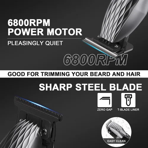 Miniatura 5 de Juego de cortapelos inalámbrico profesional para hombres y recortadoras, 240 minutos de funcionamiento con pantalla LED, kit de corte de pelo