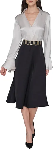 Miniatura 4 de Karl Lagerfeld Vestido camisero midi de manga larga con cinturón de poliéster arrugado para mujer