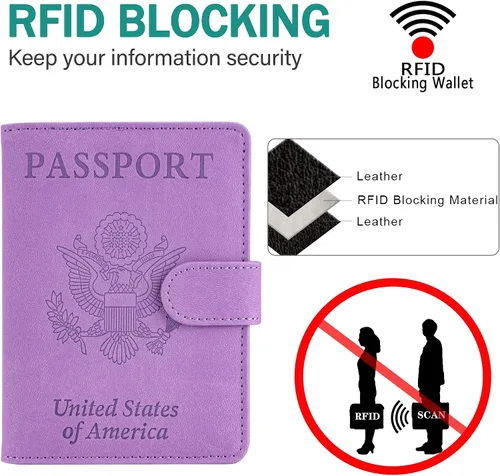 Miniatura 4 de Cartera de pasaporte mejorada y tarjetero de vacuna, multiusos, bloqueo RFID, cartera de cuero para pasaporte, soporte para tarjetas de vacuna CDC