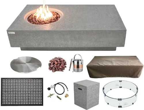 Miniatura 117 de Elementi+ Mesa de Fuego de Gas Colorado de Hormigón Fundido de 56" Rectangular, Hoguera al Aire Libre con Ignición Electrónica Incluye Cubierta
