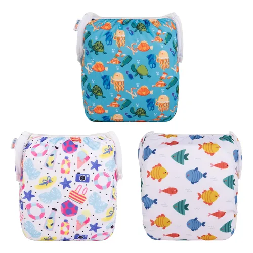 Miniatura 6 de Alva, Pañales de bebé para nadar, paquete de 2 unidades, talle único, reutilizable, lavable y ajustable de 0 a 36 meses. Tamaño de 10 a 40 lbs
