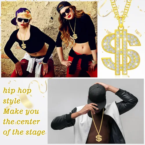 Miniatura 5 de Yinkin Collar de cadena de oro con colgante de signo de dólar para hombres, collar de rapero hip hop