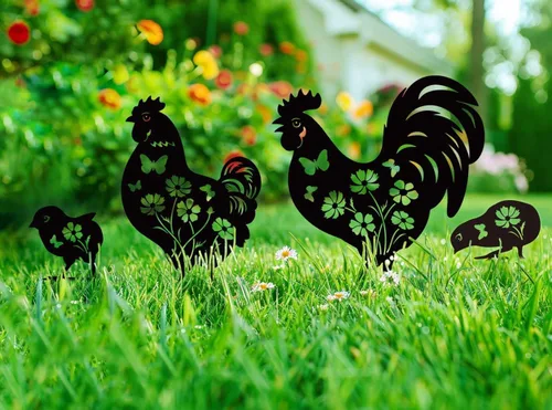 Miniatura 3 de Decoración de jardín de pollo de metal Doesen para exterior, 4 piezas de arte de jardín de pollo de metal, regalos de jardín decorativos