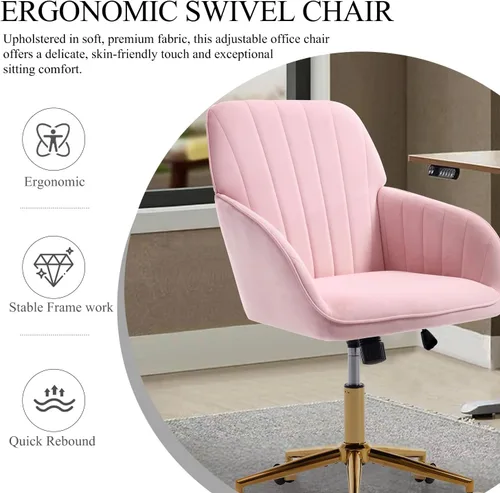 Miniatura 5 de Silla de escritorio de oficina en casa, silla de tocador, moderna silla con respaldo bajo ajustable de terciopelo, silla de oficina tapizada