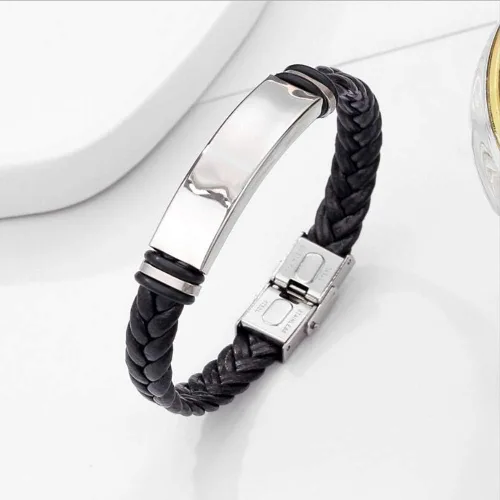 Miniatura 5 de Murinsar Pulsera de cuero con nombre personalizado grabado en hielo, para concienciación de enfermedades, alarma de identificación, salvavidas
