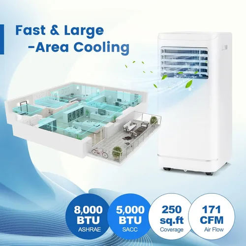 Miniatura 2 de KOTEK Aire acondicionado portátil para habitación de hasta 250 pies cuadrados, unidad de CA 3 en 1 de 8000 BTU para dormitorio con Blanco-8000BTU