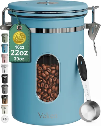 Miniatura 18 de Veken Recipiente de café con ventana, recipiente hermético de almacenamiento de alimentos de cocina de acero inoxidable con tapas, rastreador