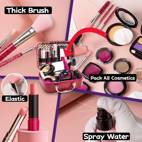 Miniatura 4 de Juego de maquillaje de simulación para niñas de 3 a 8 años, kit de maquillaje para niños pequeños para juego de tocador, juguetes lavables