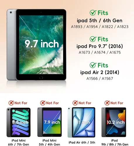 Miniatura 2 de BATYUE Funda para iPad de 6ª generación de 9.7 pulgadas 2018, iPad 5ª generación 2017, iPad Air 2/iPad Pro de 9.7 pulgadas, funda protectora a