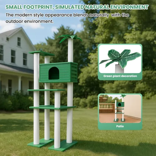 Miniatura 5 de Torre de árbol para gatos de 70 pulgadas de alto, resistente a la intemperie, multinivel, condominio grande para gatos con tablero de PVC y postes