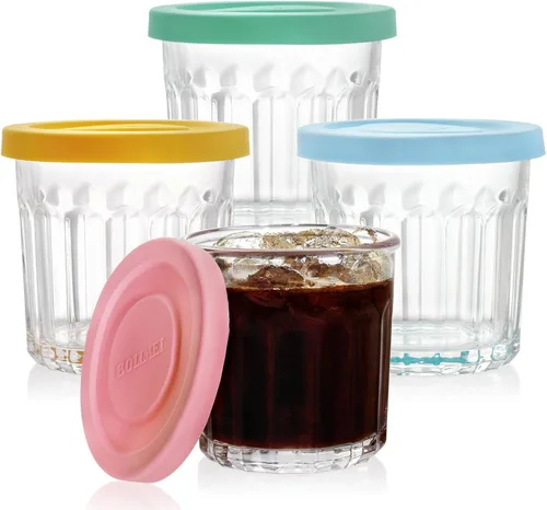 Coloch Paquete de 4 tarros de vidrio de trabajo de 13 onzas con tapa a prueba de fugas, tarro de gelatina francesa de 13.5 fl oz, tarro de