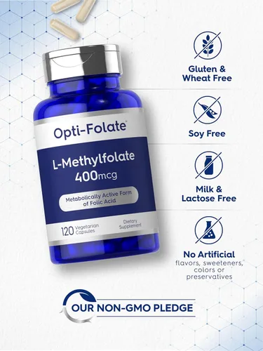 Miniatura 5 de Carlyle L Metilfolato 400 mcg 120 cápsulas vegetarianas Folato de metilo optimizado y activado Suplemento sin OMG y sin gluten por