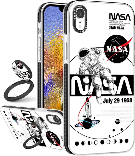 Miniatura 18 de Toycamp Funda para iPhone 13 Pro Max Blanca Con soporte de anillo, lindo astronauta, divertido diseño de dibujos animados, para niñas