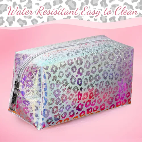 Miniatura 4 de Boao 2 bolsas de maquillaje holográficas iridiscentes transparentes con purpurina, bolsa de cosméticos de viaje, bolsa de aseo con cremallera