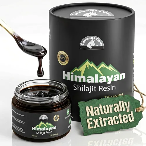Shilajit orgánico puro del Himalaya de grado dorado para hombres y mujeres, Himalaya 75%+ ácido fúlvico y 85+ oligominerales, resina para energía e
