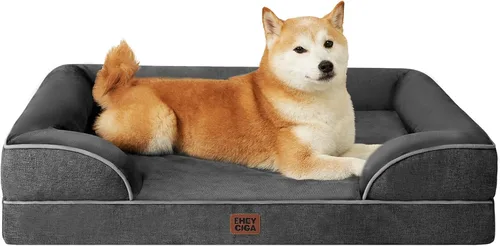 EHEYCIGA - Cama ortopédica para perro grande, impermeable, de espuma viscoelástica y espuma tipo caja de huevos, bordes elevados, antideslizante