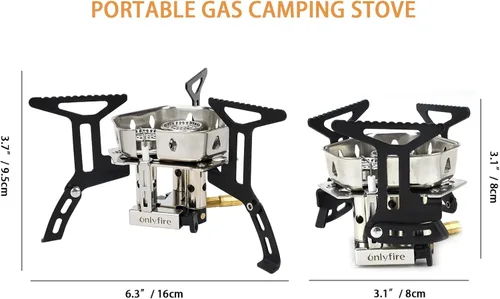 Miniatura 2 de Estufa de gas portátil para acampar de 6800 W, pequeña estufa de mochilero con adaptador de gas propano, mini estufa de campamento plegable