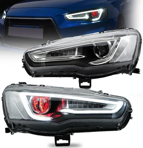 Miniatura 21 de VLAND Conjunto de faros delanteros aptos para Mitsubishi Lancer& EVO X 2008-2020 W/DRL, luz delantera LED con señal de giro secuencial, faro