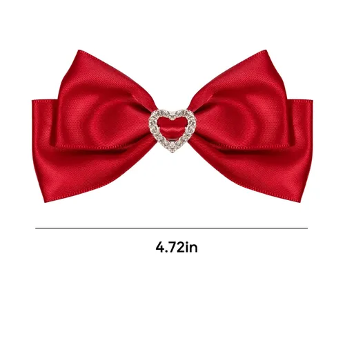 Miniatura 5 de Pinzas de lazo de satén rojo, horquillas escolares de Navidad de San Valentín con diamantes de imitación de corazón, accesorios para el cabello