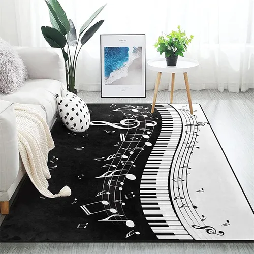 Alfombras para niños, teclas de piano en blanco y negro, instrumentos musicales, notas modernas, arte de música, alfombra de dormitorio grande,