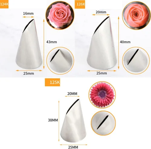 Miniatura 3 de Juego de Boquillas para Glaseado, 3 Boquillas Grandes de Decoración de Acero Inoxidable, Boquillas DIY para Flores de Rosa de Crema, Boquillas