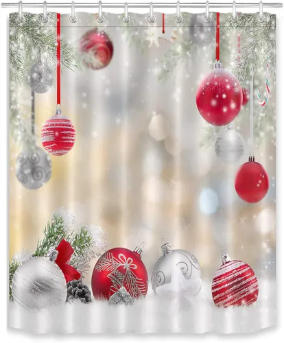 LB Cortina de ducha de Navidad de 58 x 70 pulgadas, tela de poliéster, impermeable, ganchos de decoración de baño incluidos, 10 agujeros