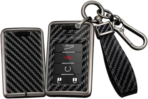 SANRILY Funda de fibra de carbono con patrón de 4/5/6 botones, para Cadillac SRX ATS ELR XTS DTS ELR sin llave con llavero negro