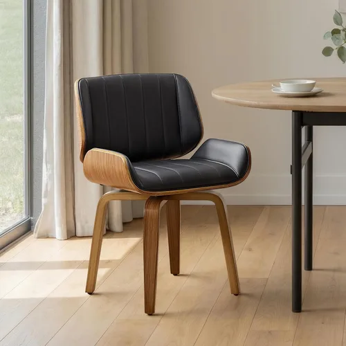Miniatura 9 de Zouron Silla de comedor giratoria, silla de comedor tapizada de piel sintética con patas de madera, silla auxiliar moderna de mediados de siglo