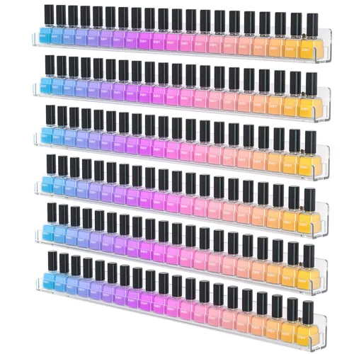 Miniatura 9 de NIUBEE Paquete de 6 estantes para esmalte de uñas, estante montado en la pared con inserciones de extremo antideslizantes extraíbles, organizador