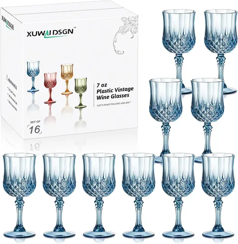 Miniatura 22 de XUWAIDSGN 48 Pcs Copas de Vino Vintage de Plástico de 7oz Vasos para Beber Vasos Irrompibles Cristalería para Bodas Copas de Agua de Cristal Goblets