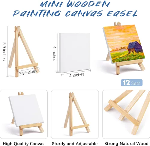 Miniatura 2 de Aodaer El juego de 48 piezas de pintura de acuarela incluye 12 colores de pinturas de acuarela de 4 x 4 pulgadas, caballetes de lona de madera