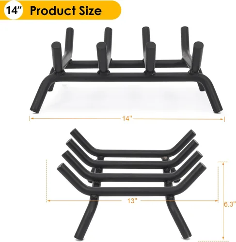 Miniatura 3 de Rejilla de chimenea de 14 pulgadas resistente – Soporte para troncos de chimenea Rejilla de hierro fundido Estante para estufa de leña Bandeja