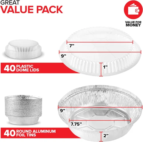 Miniatura 2 de Stock Your Home Bandejas redondas de papel de aluminio de 9 pulgadas con tapas (paquete de 40) Moldes para tartas desechables de 9 pulgadas