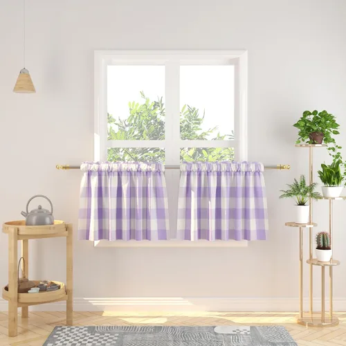 Miniatura 77 de Cenefas de cortina para ventana de 16 pulgadas de largo, 2 paneles de cuadros búfalo, cortinas pequeñas con bolsillo para barra, estilo clásico