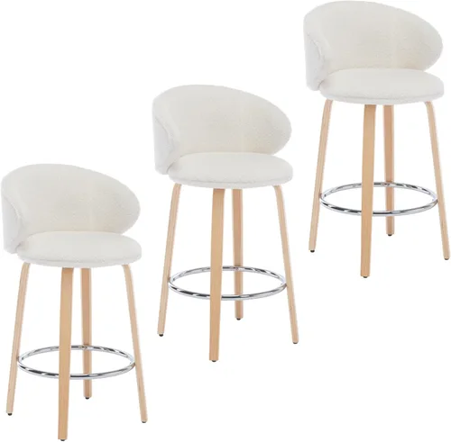 Miniatura 12 de DUOMAY Paquete de 2 taburetes de bar de 26 pulgadas de altura de mostrador, sillas de isla de cocina con respaldo de barril de sherpa blanco