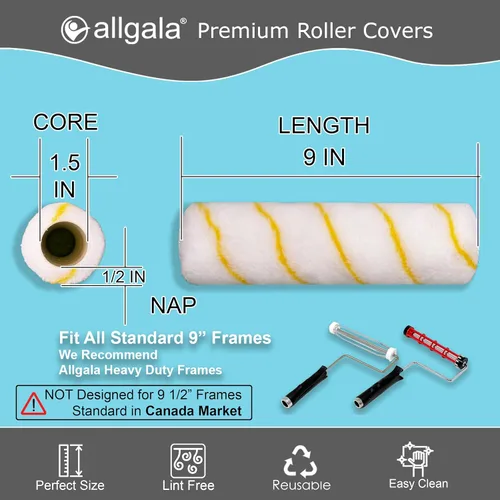 Miniatura 2 de Allgala Cubiertas para rodillos de pintura, paquete de 12 cubiertas de rodillo de pintura sin cobertizos de 9 pulgadas, fundas para siesta de 1/2