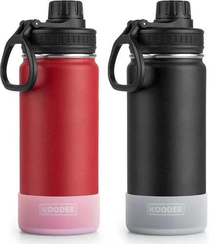 Miniatura 27 de Koodee Paquete de 2 botellas de agua, de 12 onzas, acero inoxidable, con aislamiento al vacío, con tapa de boquilla a prueba de fugas, color verde